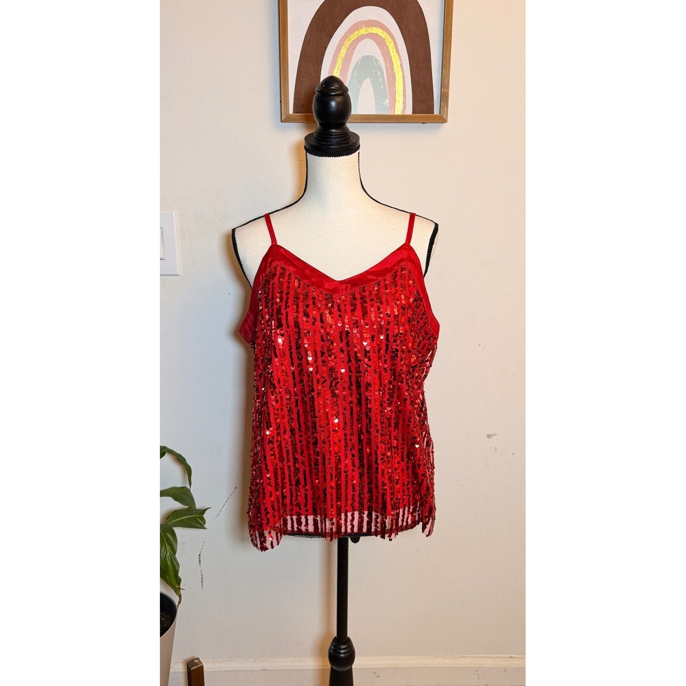 No Boundaries Sequin Camisole Womens XXL Red Glam Holiday Party Sparkle Tank